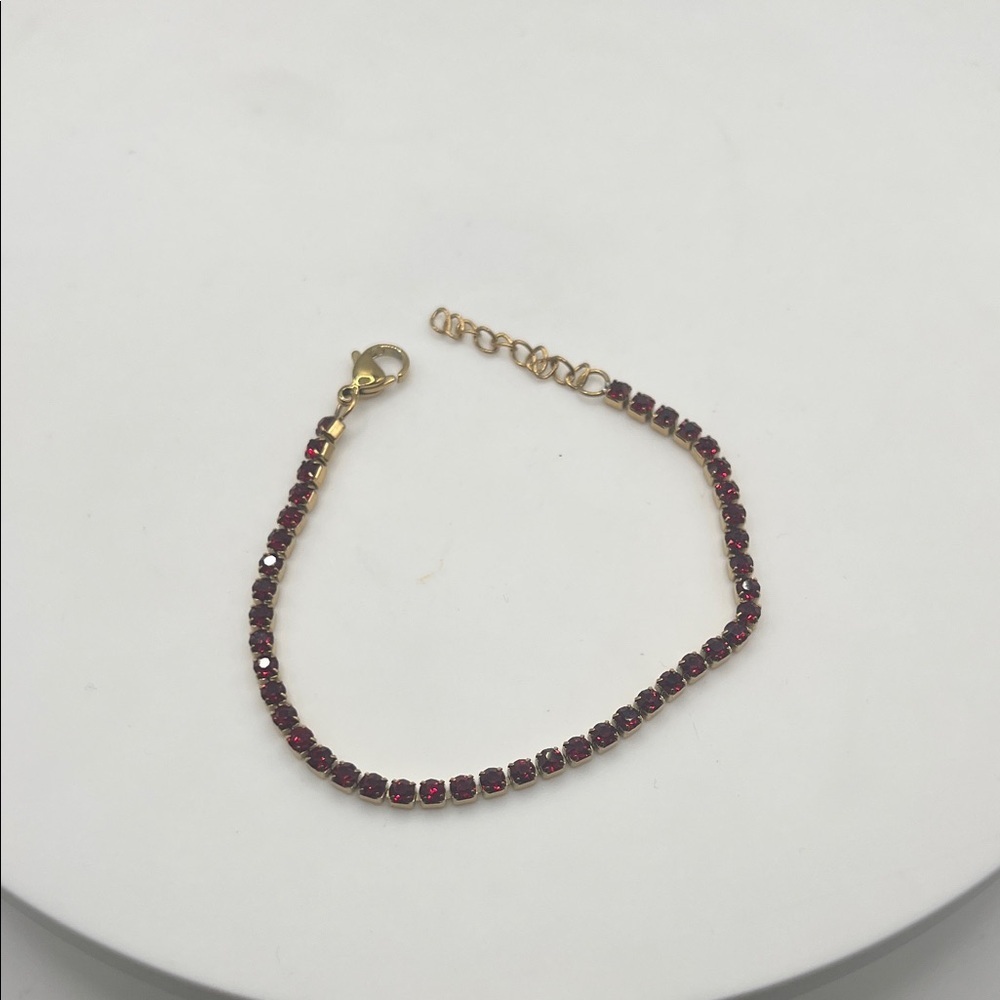 978. Elegant Gold and Ruby Red 3mm Crystal Tennis Bracelet